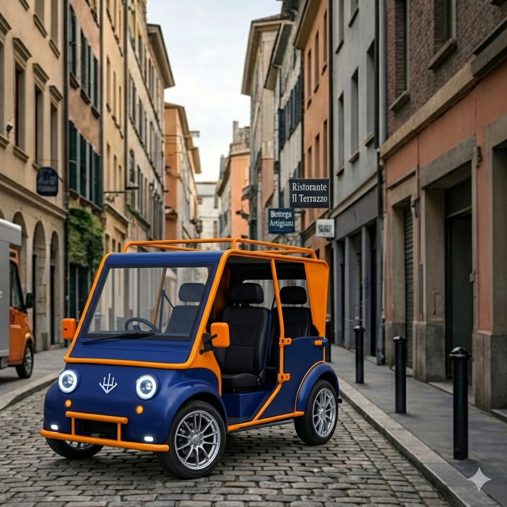 Commercial electric delivery vehicle navigating city center